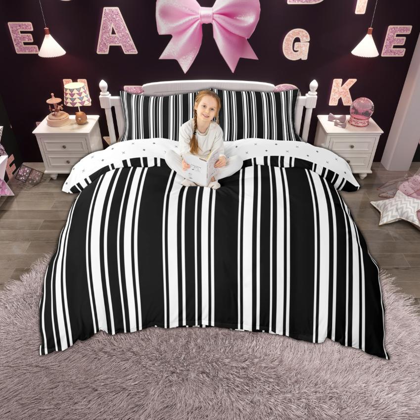 

Homewish Princess Stripe Duvet Cover Set, Cute Kawaii Bedding Set for Kids Girls, Reversible Quilt Cover Set DE XS 100x135cm 2pcs&set