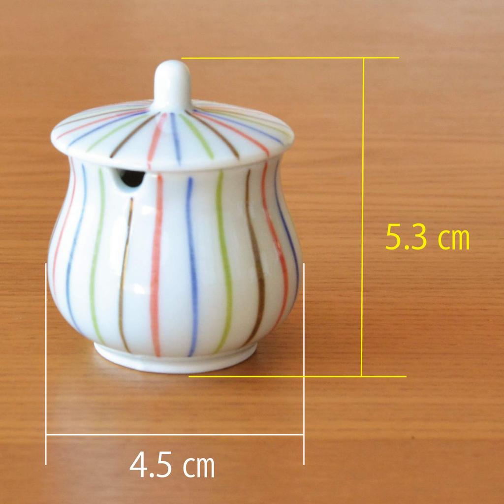 Stylish ceramic condiment container with lid and bamboo suitable for commercial or home Made in Japan by Arita spoon, use. ware, "Yoshiki Tokusa"