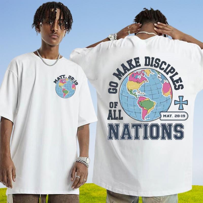 Large Cotton Men's Go Make Disciple Christian Street Wear T-shirt Retro Bible T-shirt Fashion Aesthetics Short Sleeve T-shirt