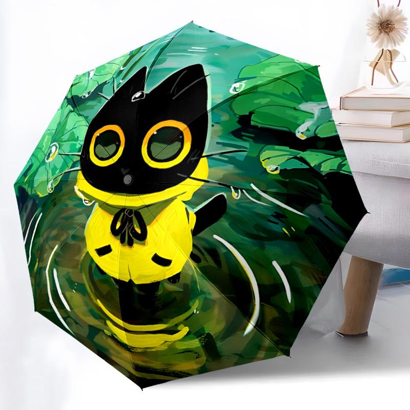 1pc Cat PondAutomatic Folding Umbrella, Portable Collapsible Design, Casual Outdoor Accessory, for All Seasons 067