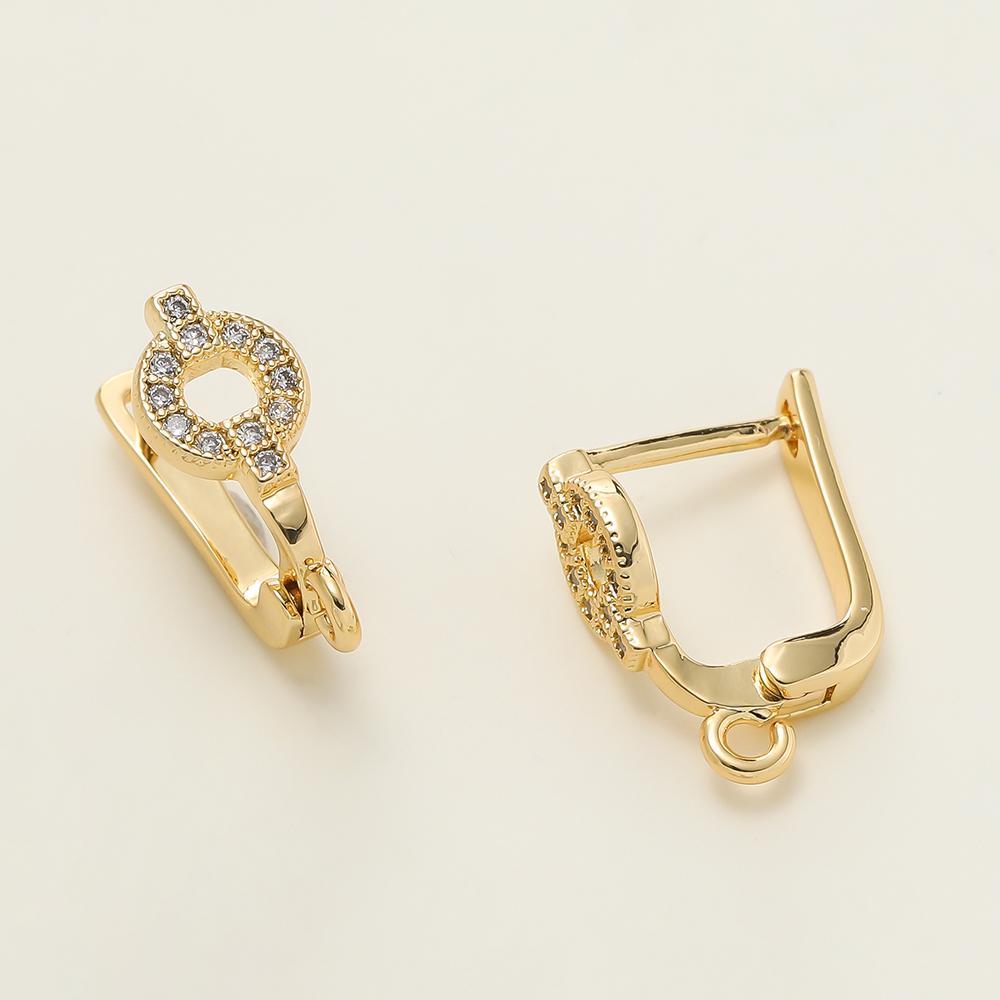 2pcs/lot 6 Styles 18K Gold Color Plated Metal Copper Earring Hook Clasps With Zircon For Earrings Jewelry Making Accessories