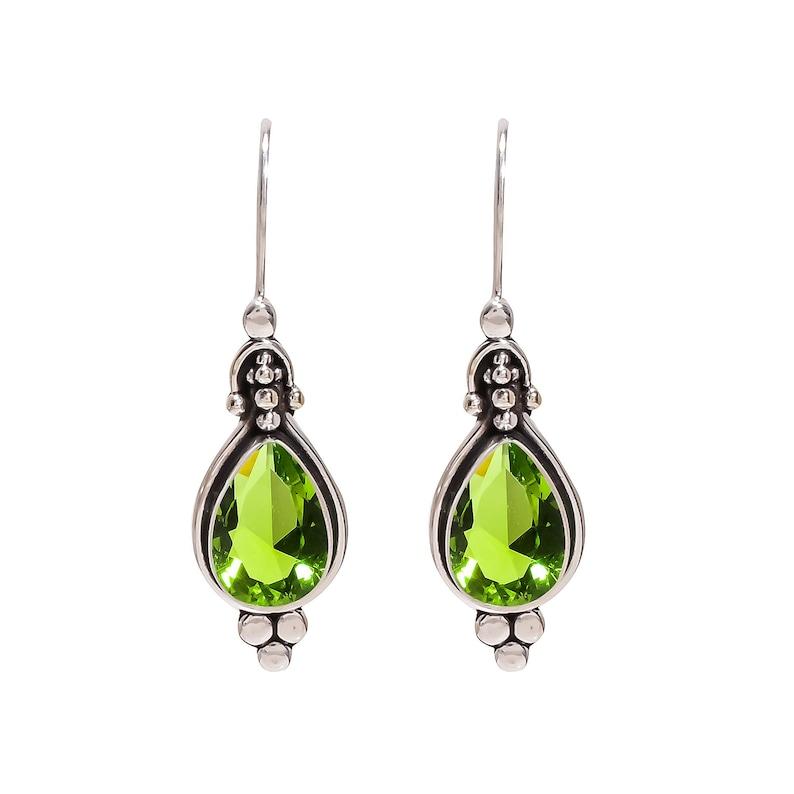 Solid 925 Sterling Silver Peridot gemstone Women Dangle Handmade Boho Designer Partywear Earring