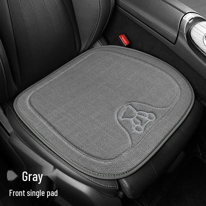 Four Seasons Universal Linen Car Seat Cushion - Cartoon Bear, Breathable, Half-Wrap Rear Seat Cover