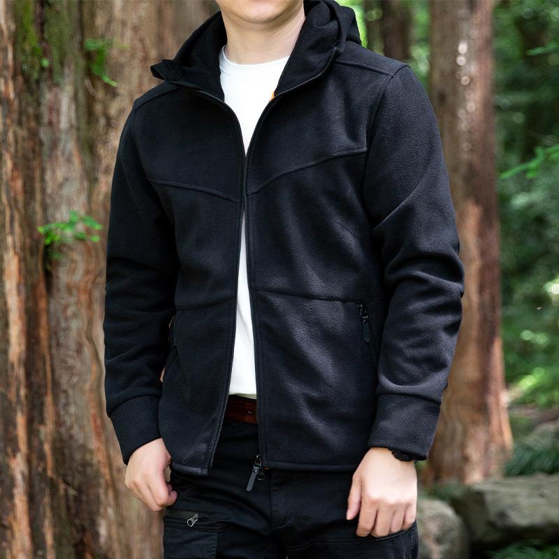 

Весенняя и осенняя флисовая одежда для активного отдыха Мужской весенний кардиган с капюшоном Флисовая куртка для молодежи и среднего возраста Модная мужская одежда XXXXL чёрный