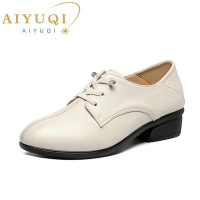 Damenschuhe, britischer Stil, echtes Leder, Schnürschuhe für Damen, rutschfeste Mutter-Freizeitschuhe für Damen