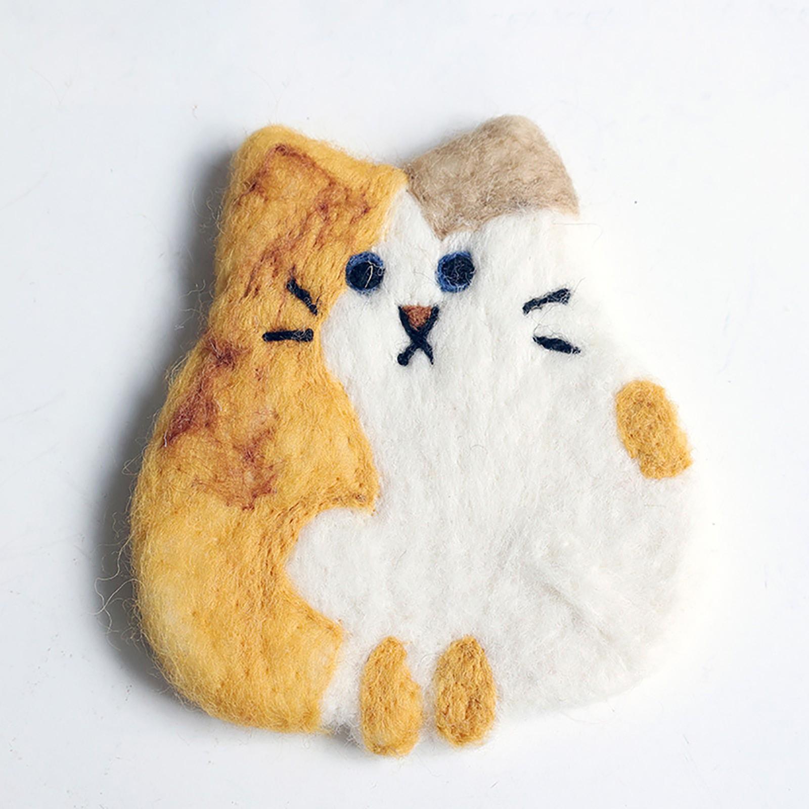 Felt Cat Coasters Set Wool Drink Coasters for Table Protection Fun Animal Shaped Coasters Handmade Wool Felt Coaster Set B