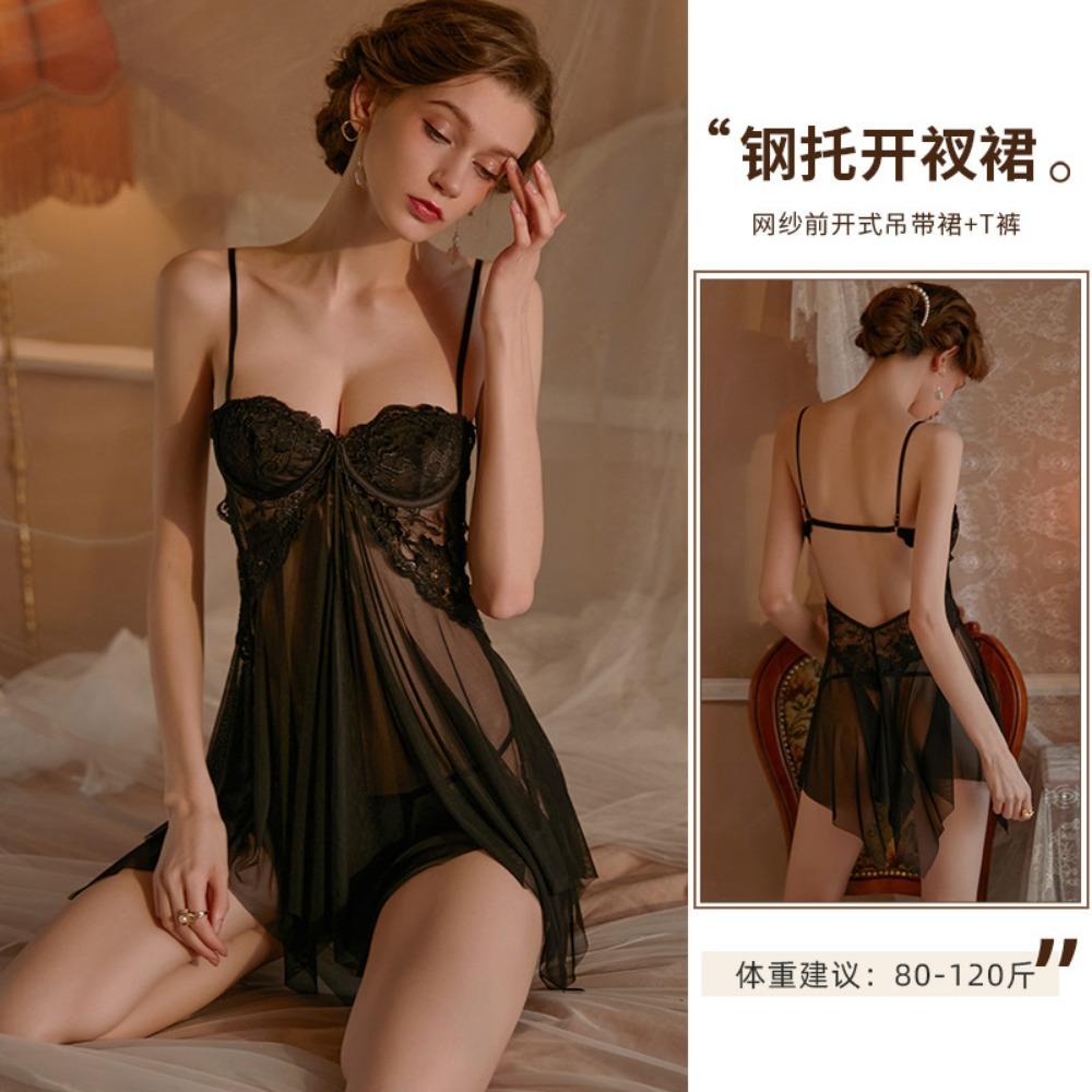 Xianyi Erotic Underwear Perspective Sexy Lace Suspender Nightdress Set Lust Temptation Large Size Steel Ring Uniform 439