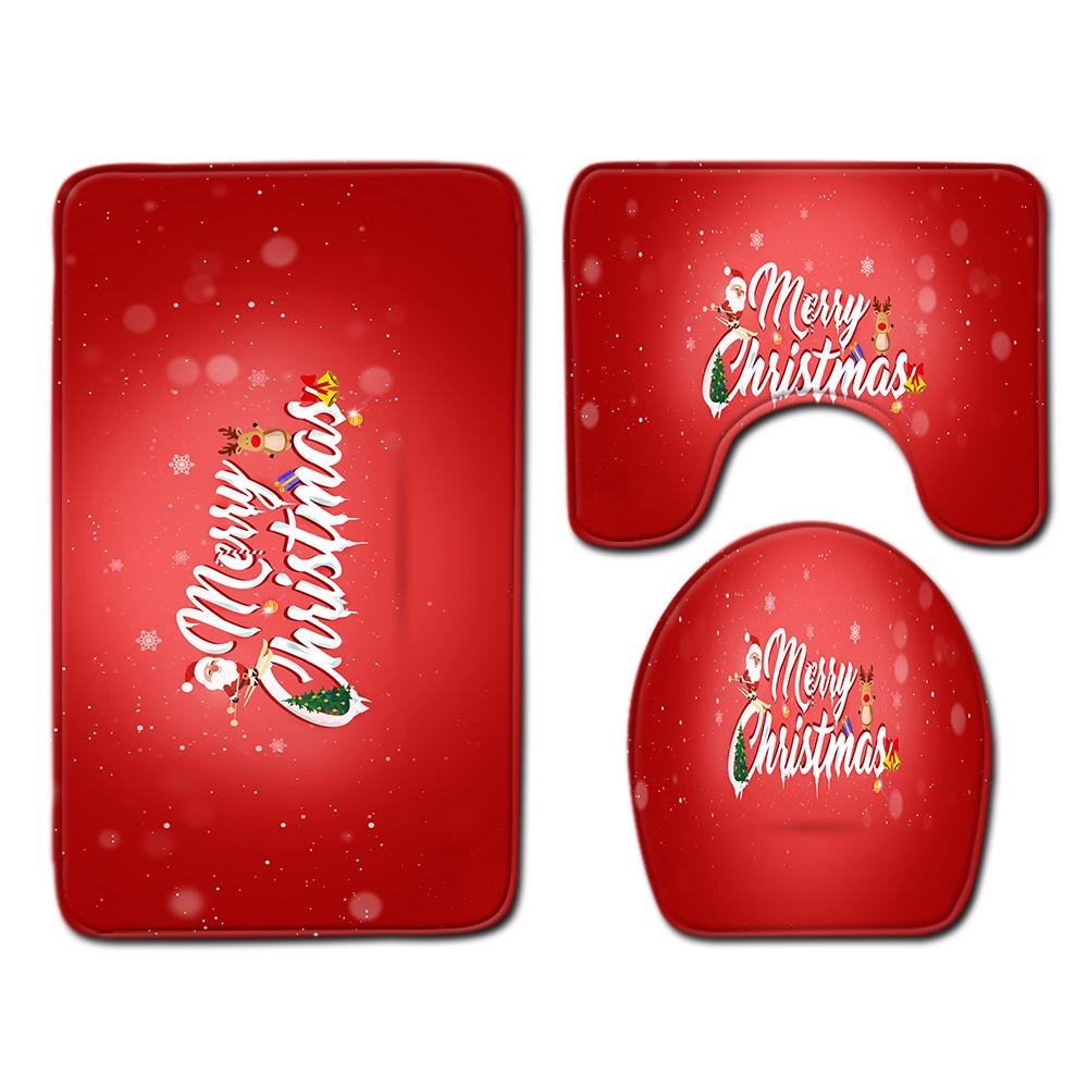 Christmas Bathroom Floor Mat Toilet Three-Piece Set