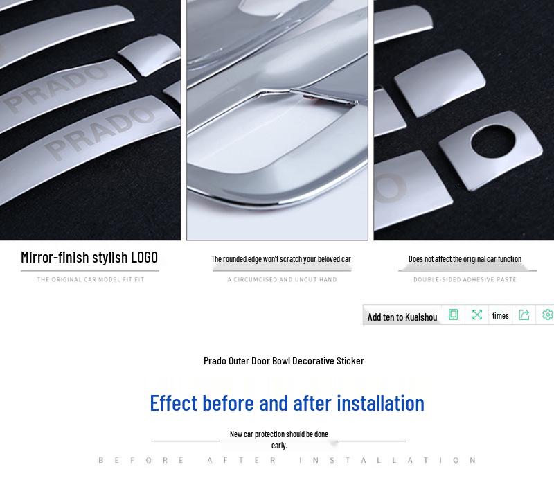 Stainless Steel Door Handle Bowl Trim for 2010-2019 Toyota Prado