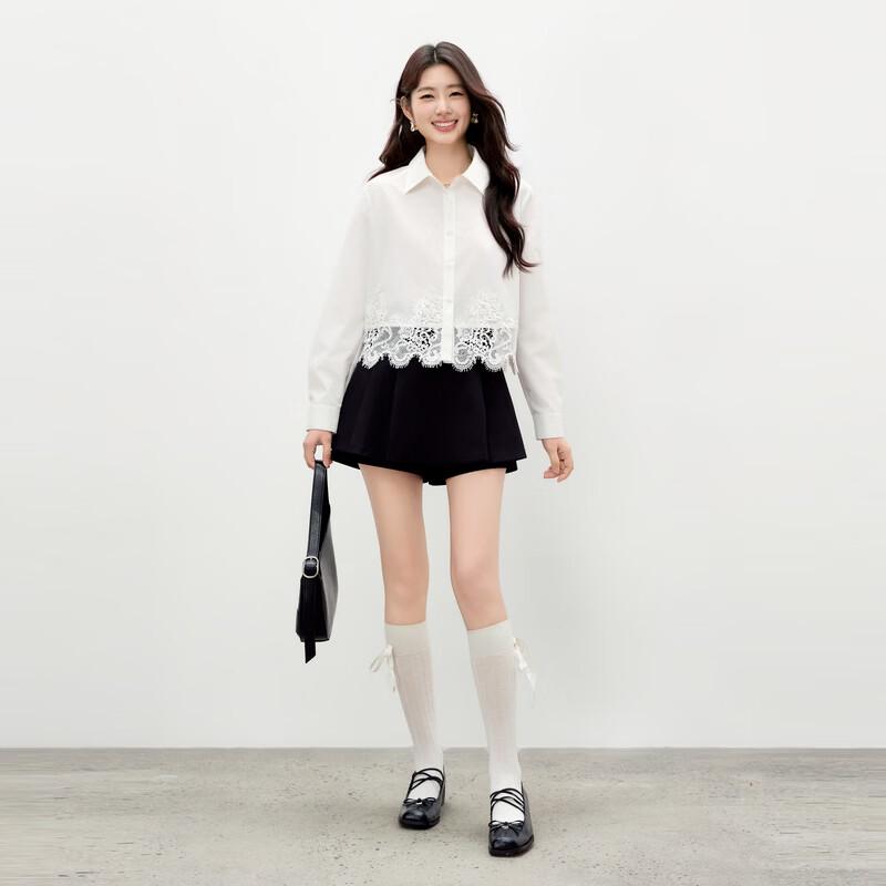 Sweet Lace-Trimmed Turn-down Collar Blouse