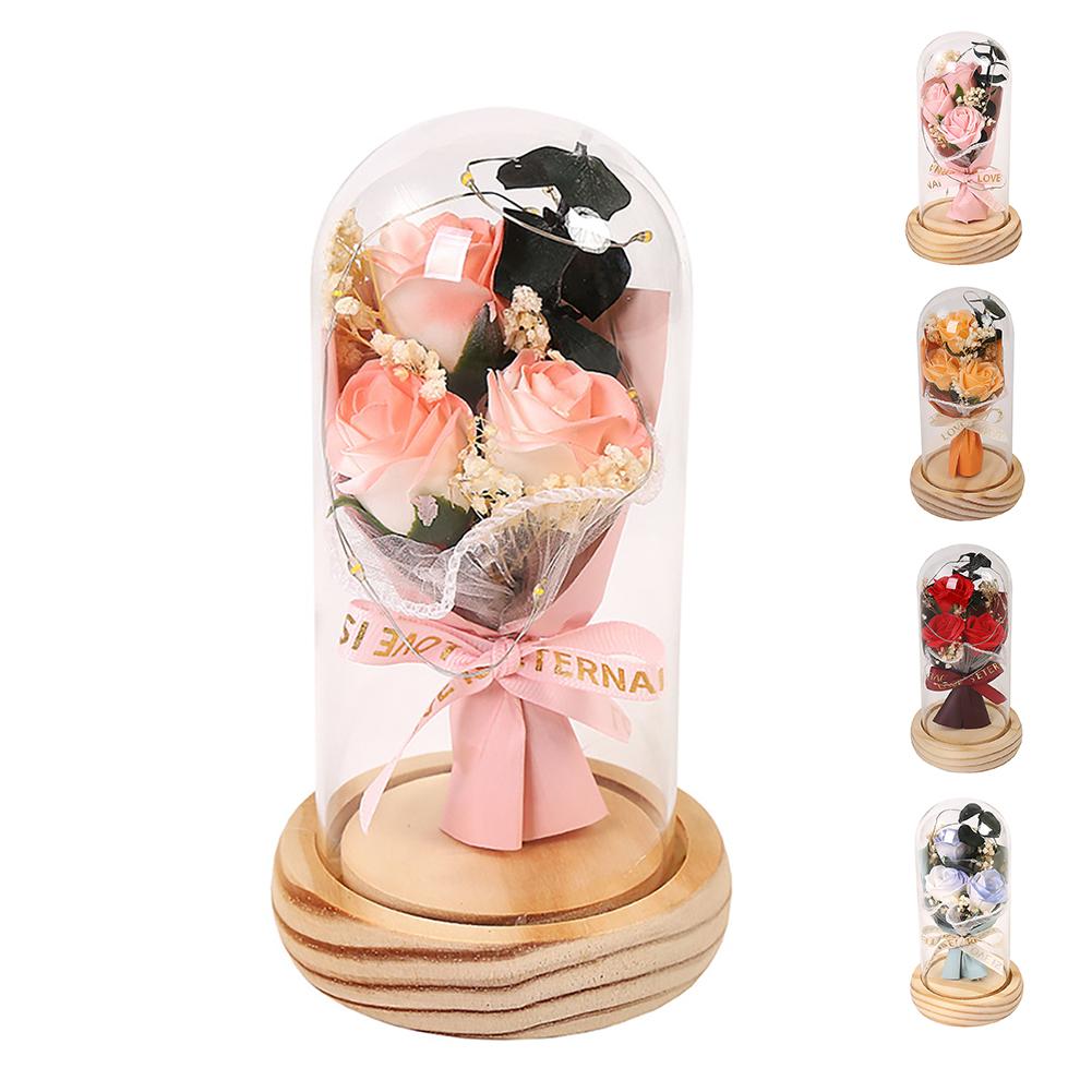Valentines Rose Birthday Gifts For Women, Artificial Flower Light Up Rose In Glass Cover Decorative Gift For Wife Mom Best Friend Girlfriend Grandma