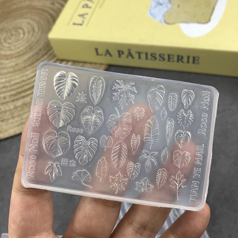 3D Silicone Monstera Leaf Nail Carving Mold Acrylic Bird Ribbon Stamping Template Nails Stencils Uv Gel Polish Diy Design Charm