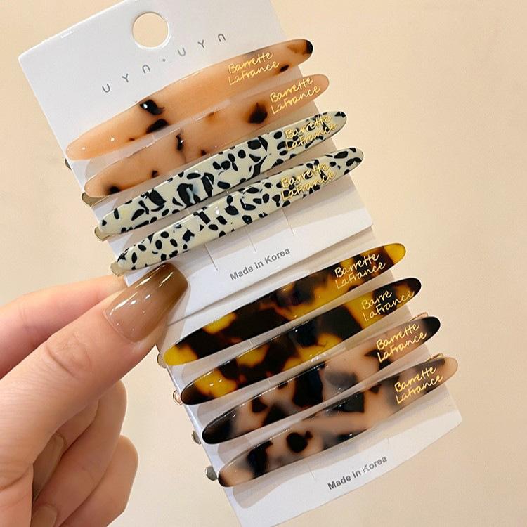 2 Pcs Simple Acetate Bangs Hairpins Women Oval Geometric Hair Side Clips Colorful Duckbill Clips One-word Clip Hair Accessories