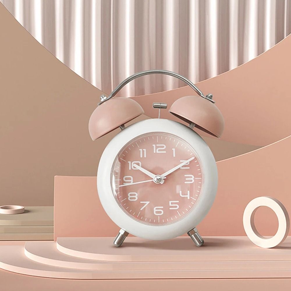 Metal Frame Silent Table Clock 4-Inch Bedroom Desktop Clock Creative Twin Bell Alarm Clock  Bedroom