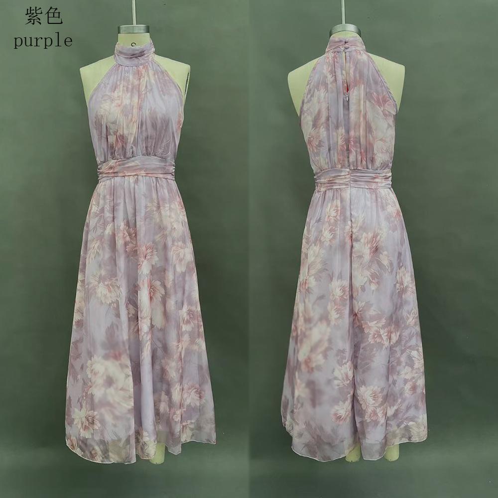 European and American cross-border 2026 women's clothing hip-wrapped mesh printing irregular split pleats sexy suspender dress long dress