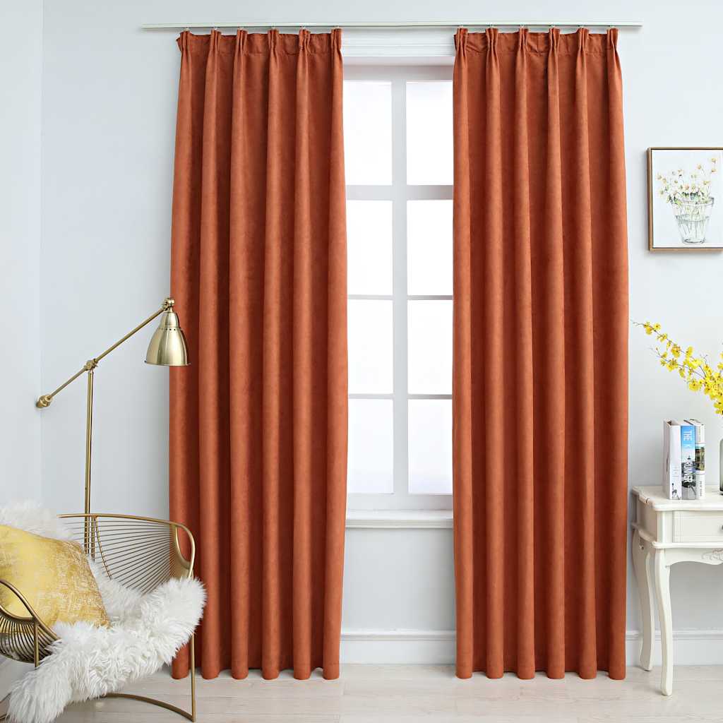 Blackout Curtains with Hooks 2 Pcs Rust Brown 140 X 175 Cm