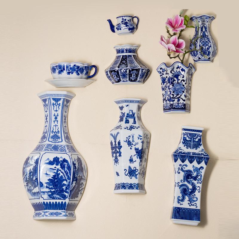 Modern Chinese Ceramic Wall Hanging Vase for Hallway or Hotel Corridor Decor