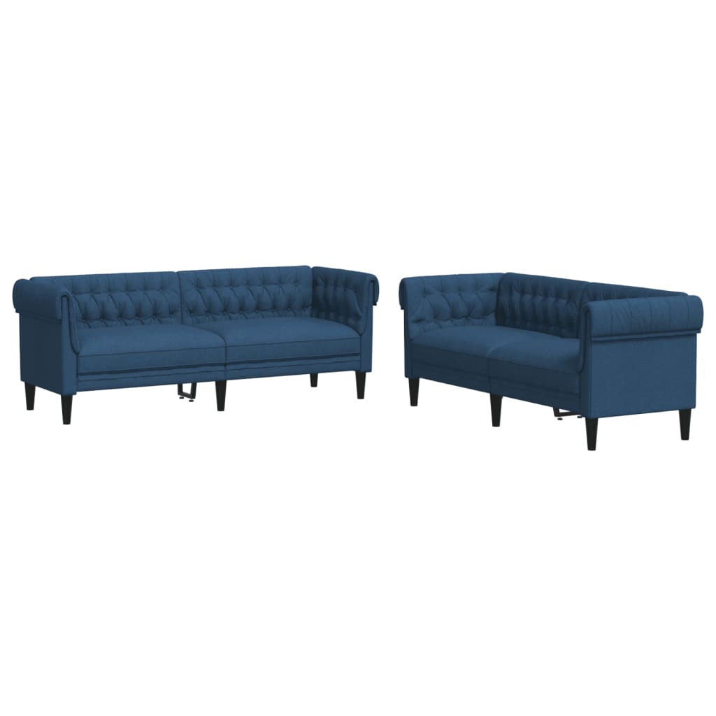 2 Piece Sofa Set Blue Fabric