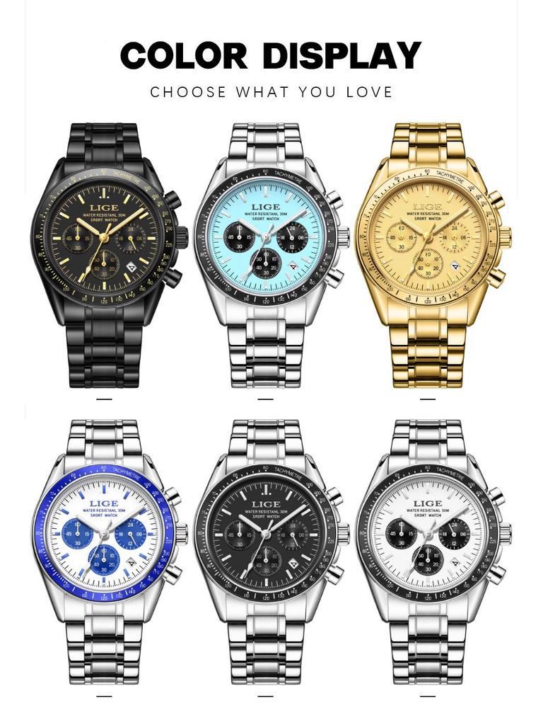 LIGE Elegant Men's Multifunctional Waterproof Wristwatch with Luminous Quartz & Calendar 89137