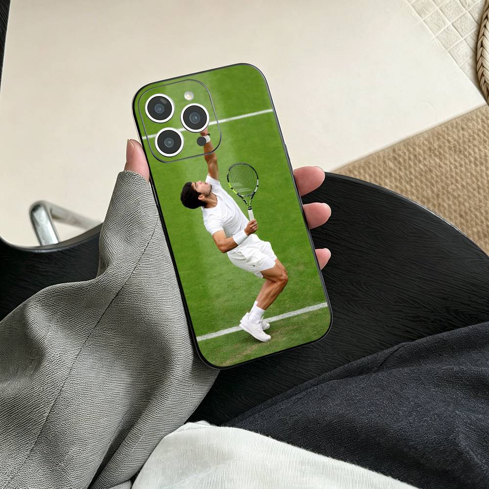 Funda de teléfono para iPhone 17, 16, 15, 14, 13, 12, 11 Plus, Pro Max, Otros, Jugador de tenis-Carlos Alcaraz, Cubierta blanda negra