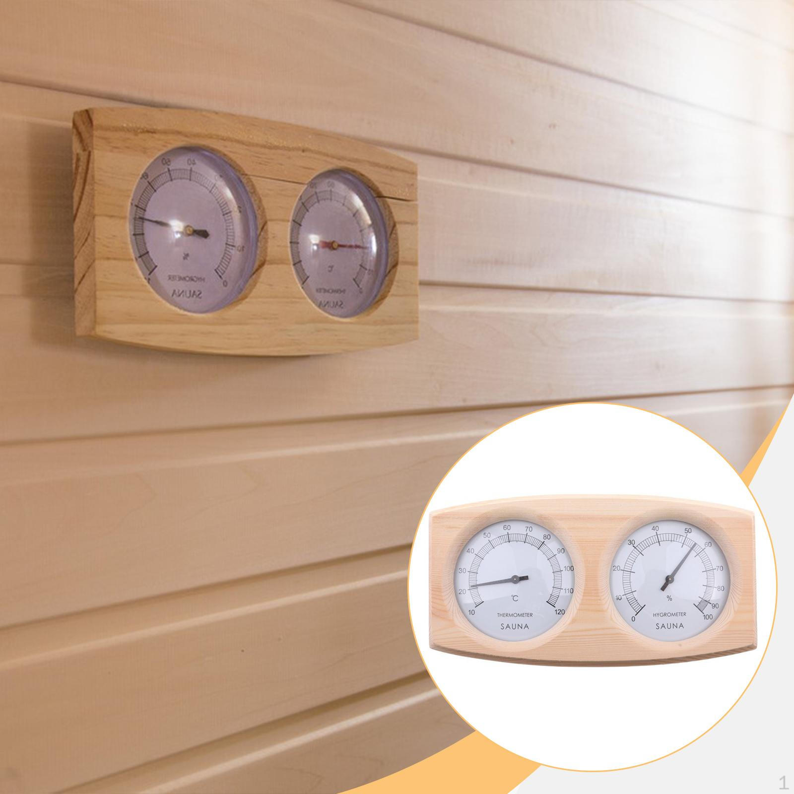 

Wood Sauna Room Thermometer Hygrometer, High Temp Resistant with Back Hanging Hole Double Dial