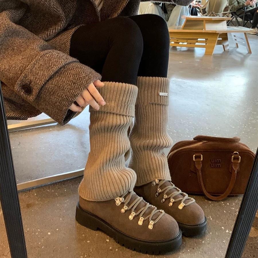 Leather frosted British style retro round head thick heel high-top Martin boots women's boots thick-soled versatile front lace-up small short boots