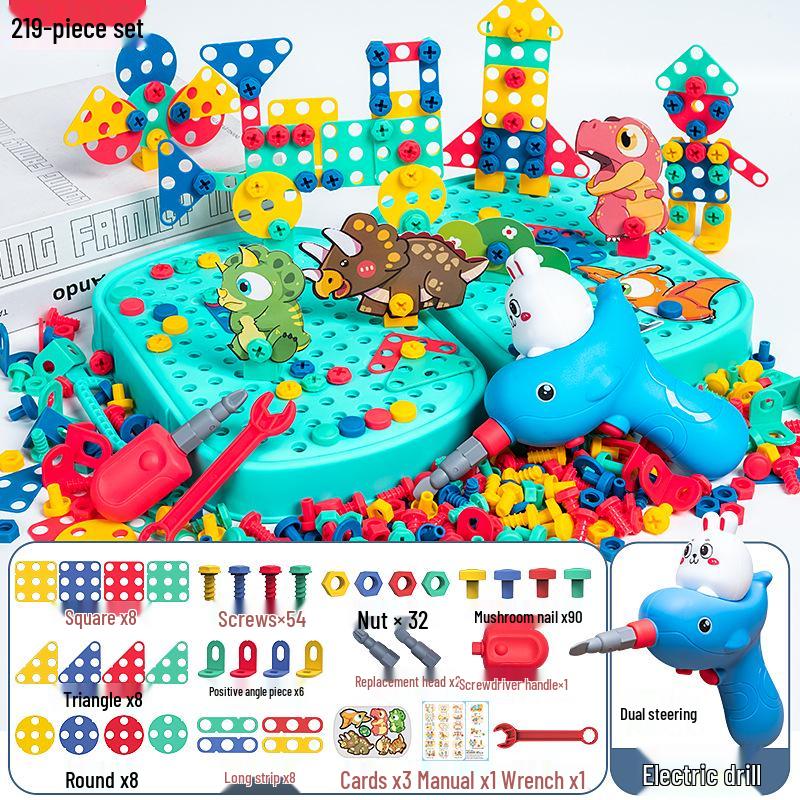 Electric Drill Dinosaur Assembly Toy Set for Kids - Educational Toolbox with Nuts & Bolts