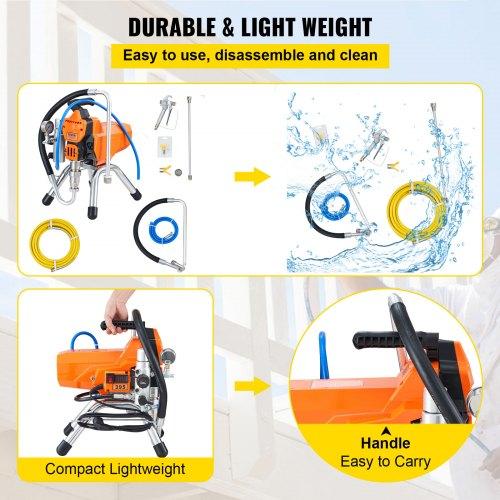 VEVOR Pistola a spruzzo airless con tubo ad alta pressione, pistola a spruzzo per vernice da parete da 2200 W, motore brushless da 3000 PSI 2 L/min incluso