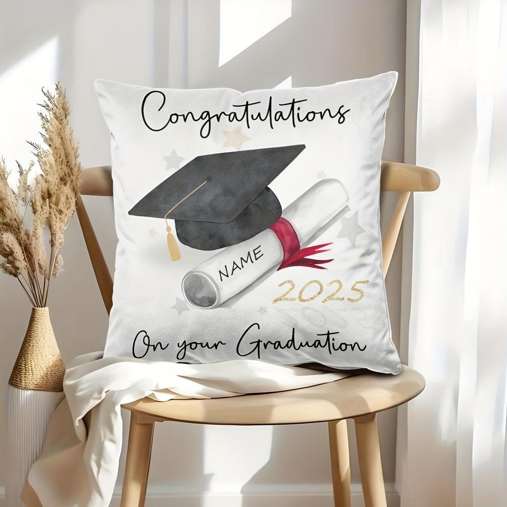 Customized Polyester Fiber Pillowcase, Personalized Zipper Photo Cushion Cover for Graduation Gift, Machine Washable Modern