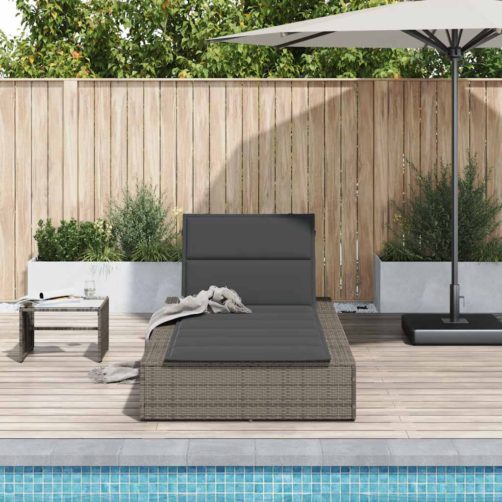 Sonnenliege mit Schwimmkissen Grau Poly-Rattan