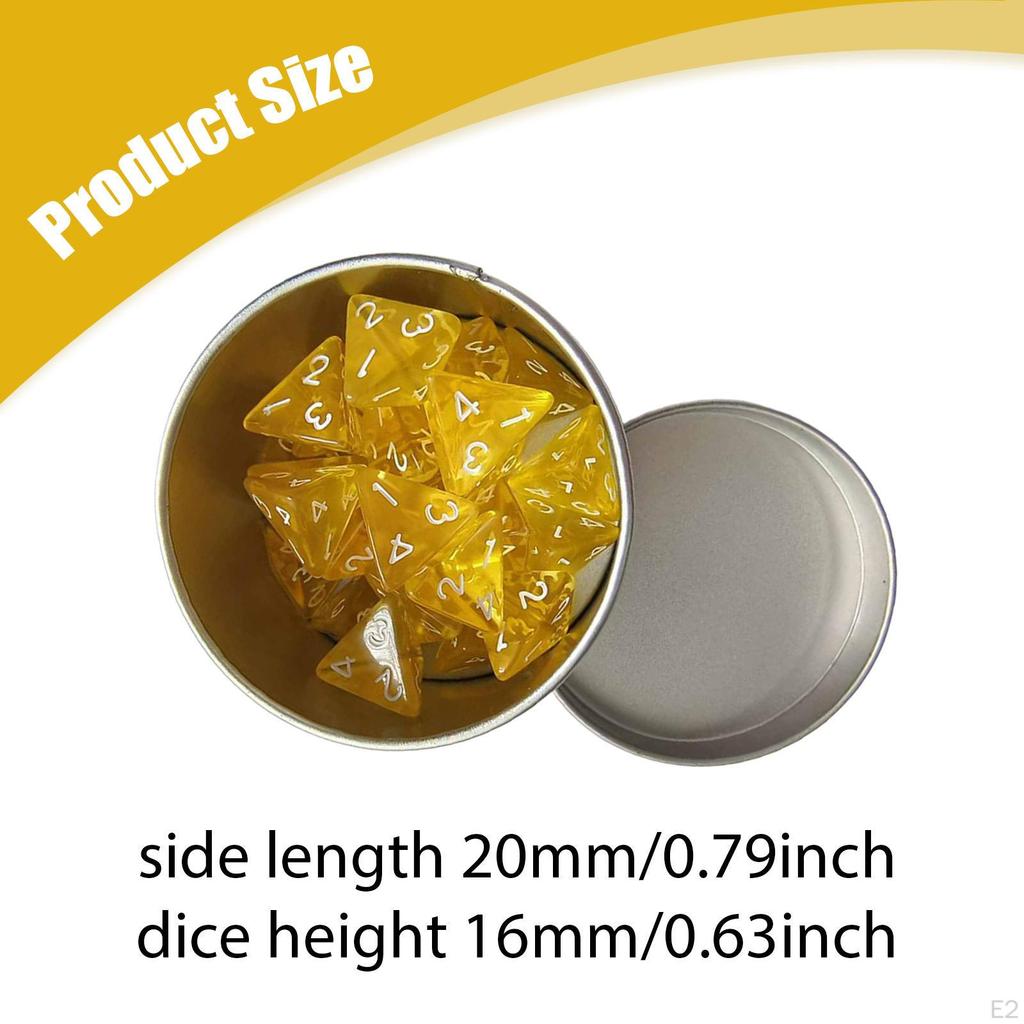 25Pcs Acrylic Polyhedral Dice 4 Sided Portable with White Numbers Storage Case for Board