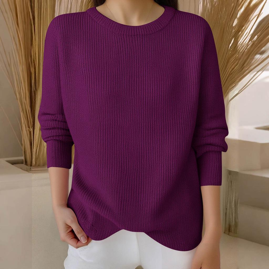 Long Sleeve Pullover Sweaters For Women O Neck Casual Cute Printing Knit Oversized Sweater