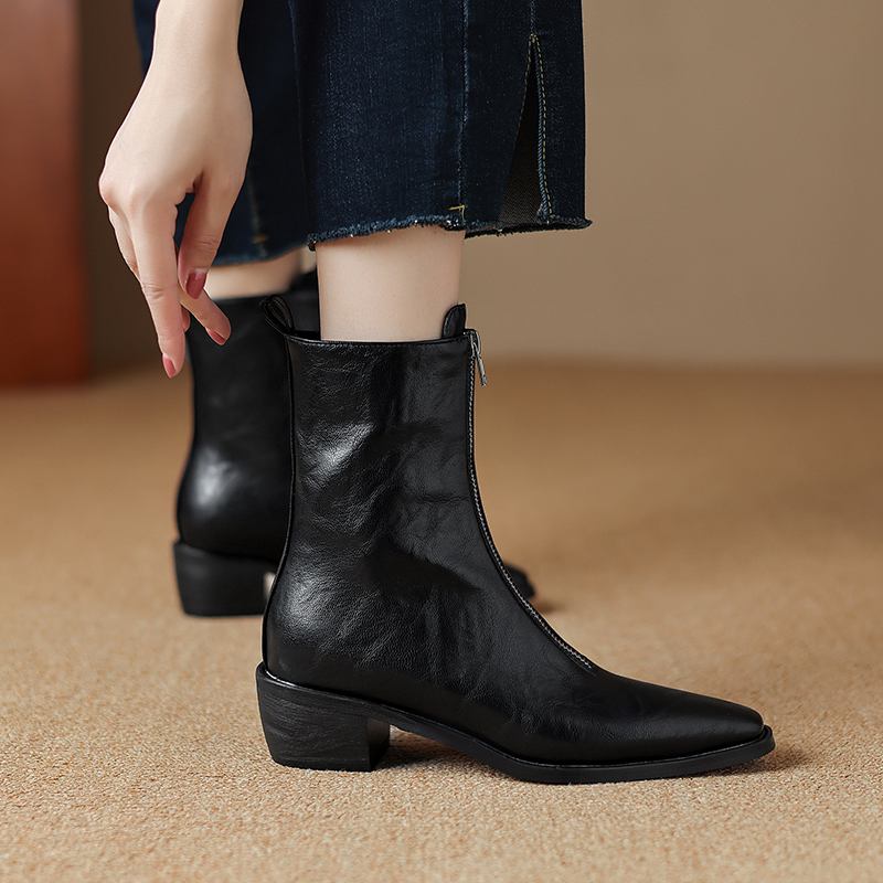 Krazing Pot PU Herbst Winter Schuhe Große Größe Chelsea Stiefel Square Toe Warm Halten Front Zipper Größe 43 Stiefeletten