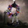 Halloween Wreath Witch Large Wicked Skeleton Legs Pendant Garland with Fake Plants for Outdoor Indoor