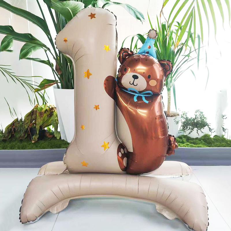 Lovely Bear Cub One Year Old Digital Aluminum Foil Balloon Children's Birthday Party Celebration Decoration Balloon Anniversary