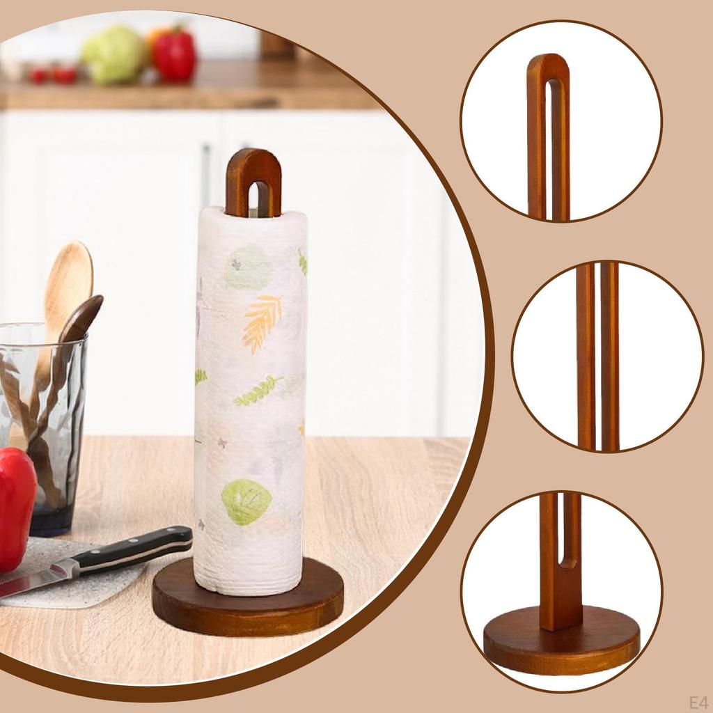 Paper Towel Holder Wooden Organizer Kitchen Roll Dispenser for Cooking