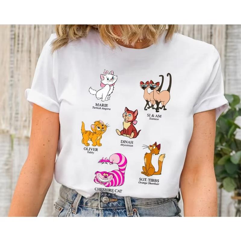 Women Unisex Aristocats Marie Cat Alice Wonderland Cheshire Cat Names and Breeds TShirt Family Matching Shirt S