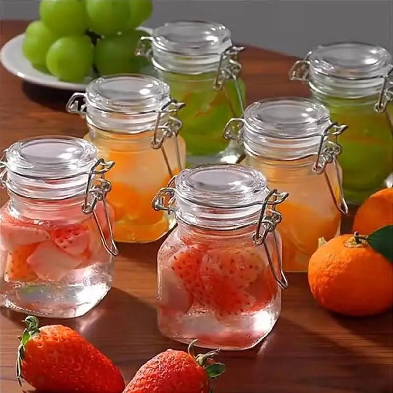 Küche Transparente Glasflasche Versiegelte Aufbewahrungsflasche 50/100ml Große Öffnung Gurken Obst Marmelade Behälter für Haushalt Lebensmittelkonservierung