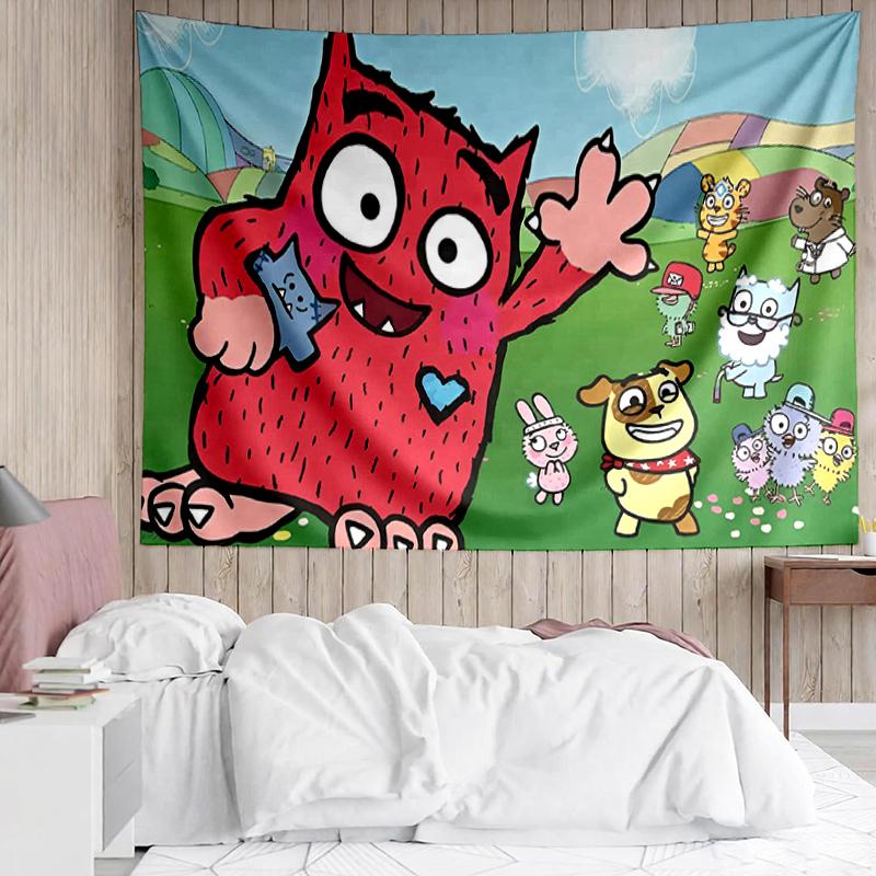 Love Monster Print Tapestry, Backdrop, Easy Setup, Ideal for Bedroom, Office & Living Room, with Aesthetic Wall Hanging Decor.