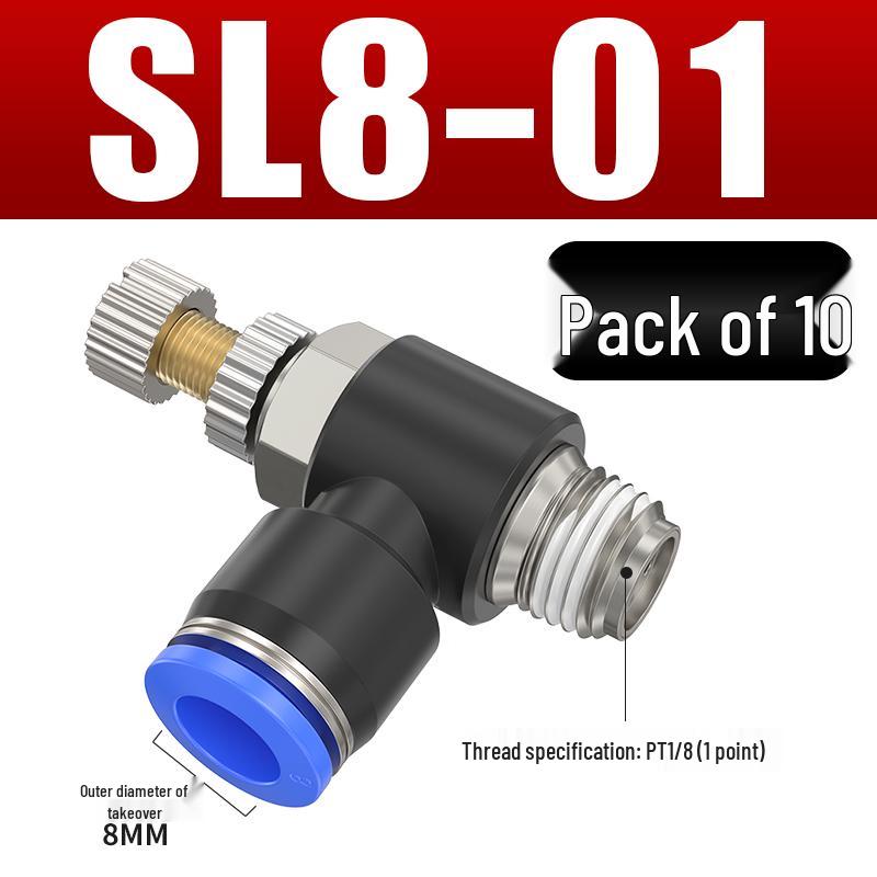 Adjustable Pneumatic Throttle and Speed Control Valve with Quick Connector for Air Tubes SL4 6 8-M5-01-02