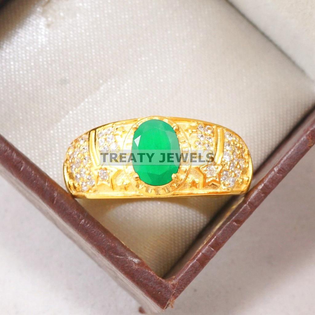 Emerald Oval Cut With 925 Sterling Silver Gold Plated Ring For Men's #B42 JL375671320100