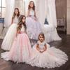 Elegant Puff Sleeve Lace Princess Dress for Girls - Formal Wedding Flower Girl Gown with Train