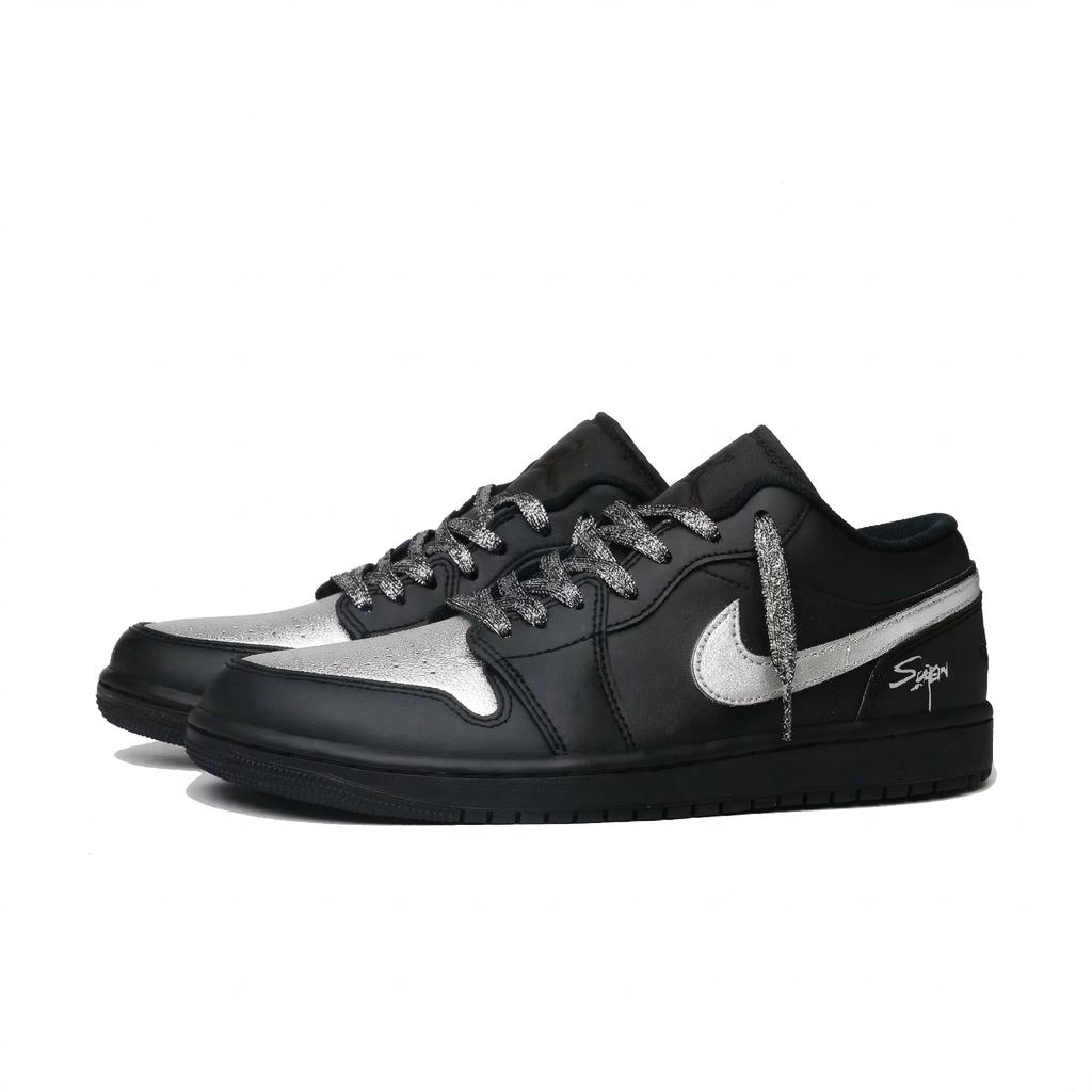 Jordan Air Jordan 1 Gray Shadow Leather Low Top Vintage Basketball Shoes Unisex Black Silver 553558-093(Team664-)