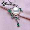 10-11mm Big Freshwater Pearl Fashion Green Austrian Crystal Leaf Necklaces For Women