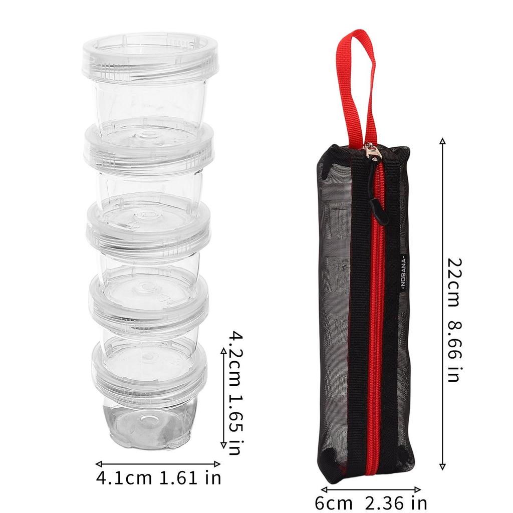 Clear Interlocking Spice Containers 5 Bottles Kit with Nylon Storage Bag Portable Outdoor Travel Camping Seasoning Bottle Holder