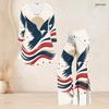 Women Plus Size Round Neck Three Quarter Sleeve Eagle Printed Flared Top Flared Pants Two Piece Set