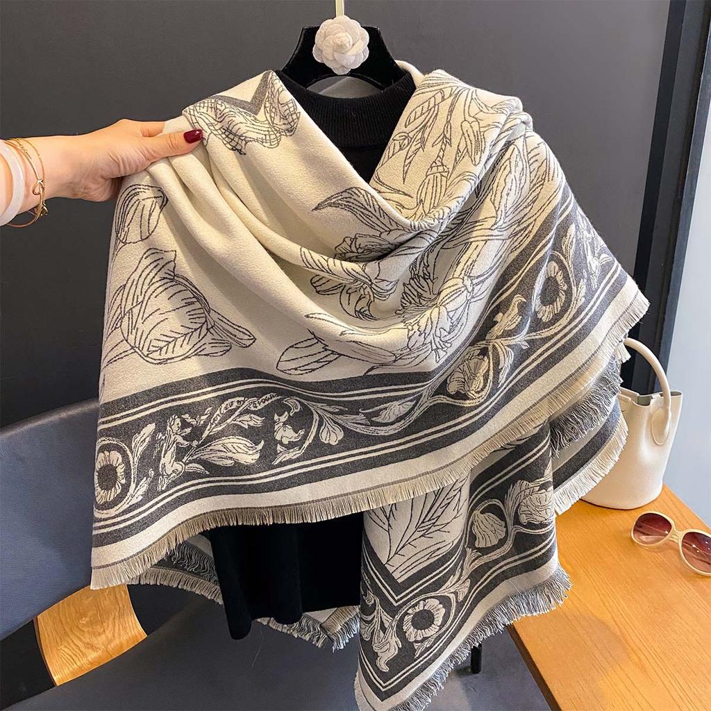 Women Winter Wrap Scarf Double-Sided Imitation Cashmere Fashion Shawl Wrap Vintage Thick Bufanda Blanket Large Square Scarf