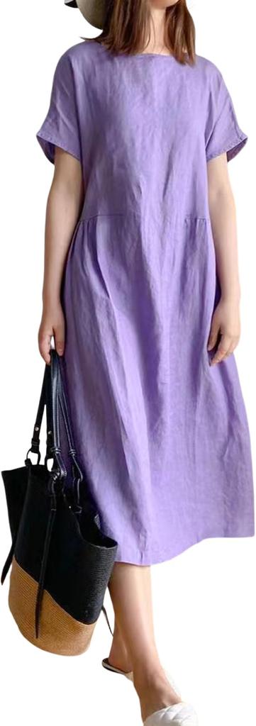 Solid Body L Summer Summer Not Everyday Private Room Short Relaxed Purple [Luxe Relax] Loose, Linen-like Dress, Color, Simple, Covering, Mid-length