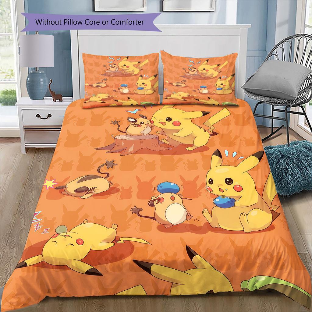 Pokémon Original Cute Partners Bedding Set, 1 Duvet Cover & 2 Pillowcases, Cozy Home Use, Great Gift for Pokémon Fans
