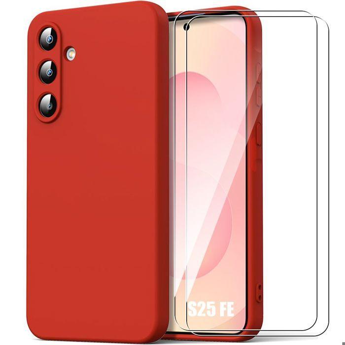 Coque de Protection - BOOLING - pour Samsung Galaxy S25 FE - Silicone Souple Léger Slim Rouge - 2 Vitres